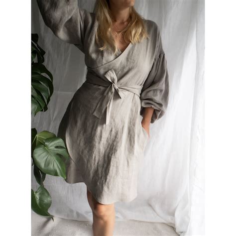 Linen Dress With Long Sleevessoften Linen Wrap Dress With Etsy