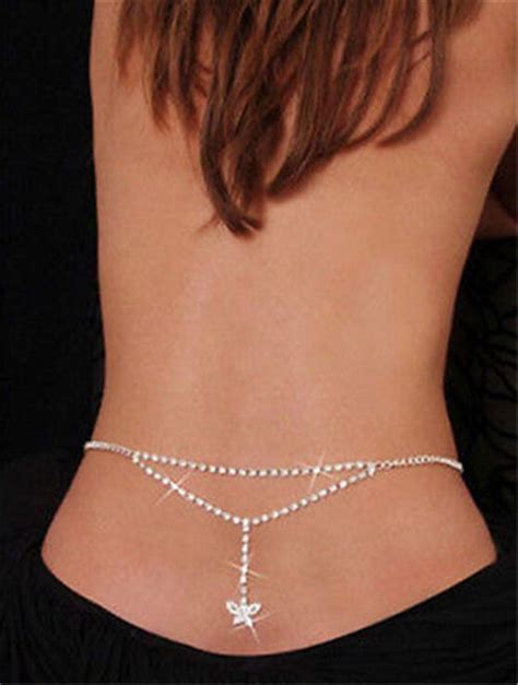 Sale Women Silver Waist Back Rhinestone Dangle Butterfly Belly Body Chain Belly Chain