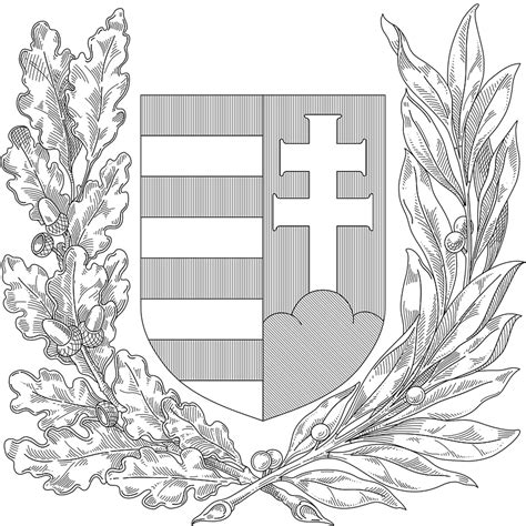 Coat Of Arms Of Hungary 1918 1919 Oak And Olive Branches Monochrome