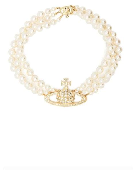 Vivienne Westwood Three Row Pearl Choker Gold In White Lyst Canada
