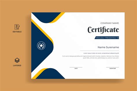 Elegante Plantilla De Certificado De Diploma Azul Y Amarillo 2982573