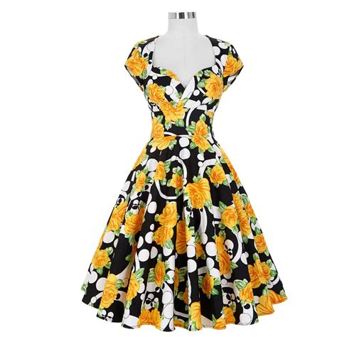 Buy Belle Poque Women Elegant Floral Print Dress 50s 60s Knee Length Retro