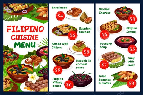 菲律宾美食餐厅矢量菜单与肉类菜肴模板下載設計範本素材在線下載