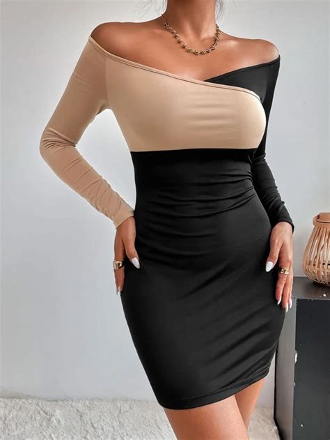 Color Block Off Shoulder Bodycon Dress Women S Store