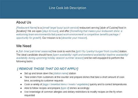 line cook job description expert guide [ template]