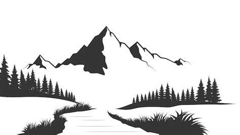 Premium Vector Landscape With Silhouettes Of Mountains And Mountain