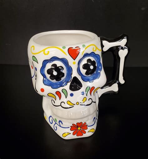 Three Dimensional Ceramic Sugar Skull Day Of The Dead Mug In Etsy