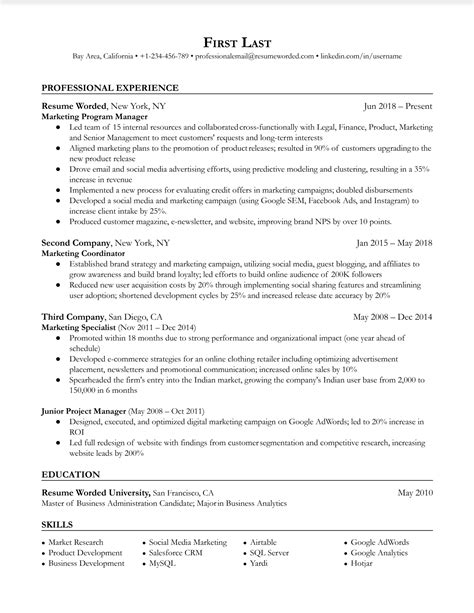 Marketing Program Manager Resume Example for 2023 | Resume Worded