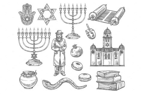 judaism religion symbols jewish food illustrations ~ creative market