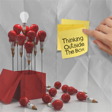 Thinking Outside The Box On Sticky Note And Pencil Lightbilb As Stock