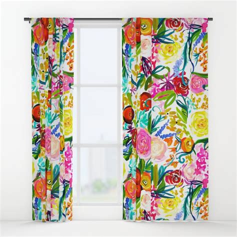 Buy Bright Colorful Floral Painting Window Curtains By Melissapolomsky