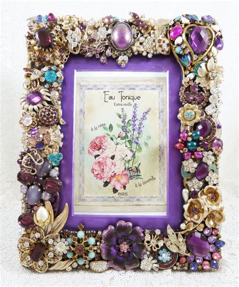 Dazzling Jeweled Picture Frame Purple Vintage Jewelry Etsy Jeweled