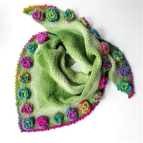 gorgeous triangle crochet scarf with flower edging pattern pdf instant download flower crochet