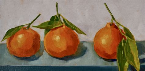 Clementines Oil Painting On Card 10x5 By Angela Chorley