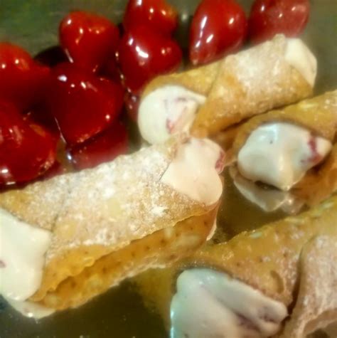 Candied Strawberries With Strawberry Whipped Cream Filled Cannolis