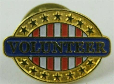 Vintage Volunteer Pin Red White Blue Stars Gold Tone Service Enamel