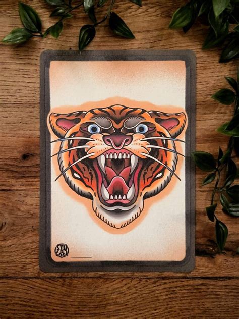 Traditional Tiger Tattoo Flash Print Etsy