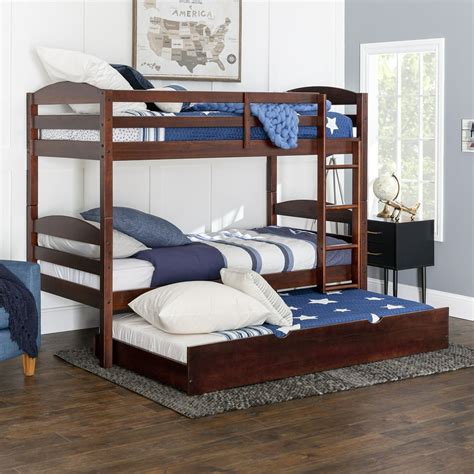 Solid Wood Twin Over Twin Espresso Bunk Bed With Storagetrundle Bed By