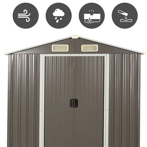 Buy Outsunny X Ft Corrugated Metal Garden Storage Shed W Sliding Door Sloped Roof Outdoor