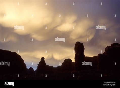 Cloudy Sky Above Arches National Park Utah Usa Stock Photo Alamy