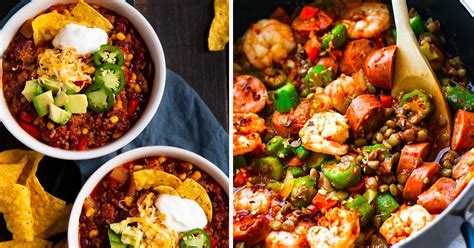 Two Pictures Side By Side One With Shrimp The Other With Vegetables