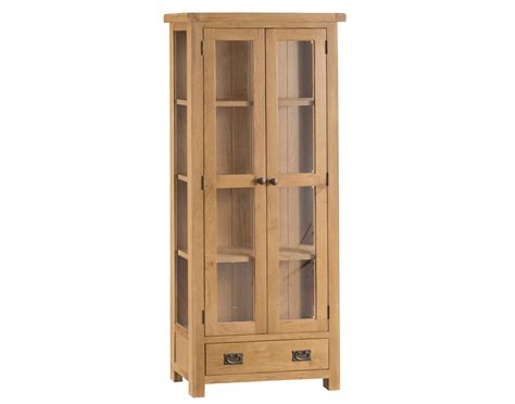 Light Rustic Oak Display Cabinet With Glass Doors Furniture World