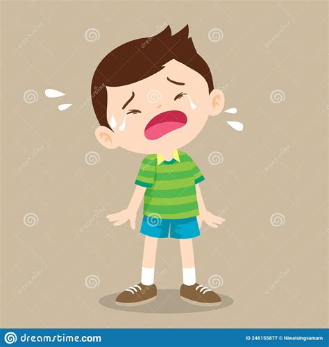 Cute Little Boy With Crying So Sad Expression Stock Vector