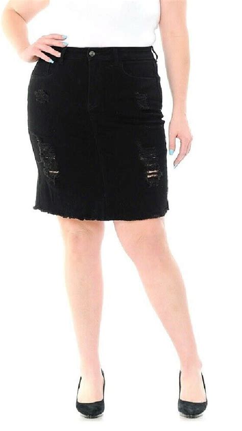 Diamante Womens Soft Cotton Plus Size Stretch Button Front Skirt Black