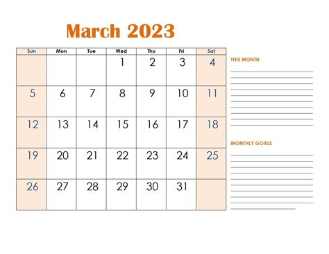 Download March 2023 Printable Calendar Blank Templates Pdf