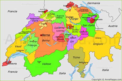 Svizzera turismo, viaggio svizzera, ente. mappa-politica-di-svizzera - Bufale