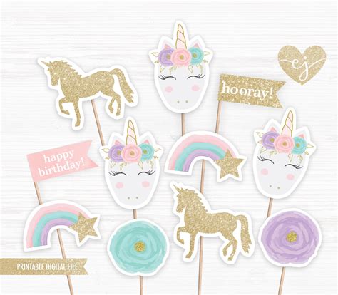 Unicorn Cupcake Toppers Printable Cupcake Toppers Unicorn Birthday