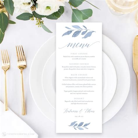 Wedding Menu Template Printable Wedding Menu 3 Sizes Etsy