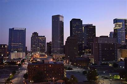 Downtown Houston Texas Night Usa Buildings Stores