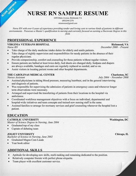 Nurse Rn Resume Sample Resume Companion Nursing Resume Template