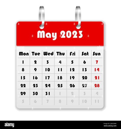 Calendario 2023 De Mayo Sobre Fondo Blanco Ilustración Vectorial