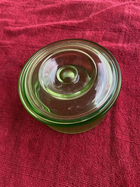 Hazel Atlas Uranium Green Depression Glass Round Jar With Lid