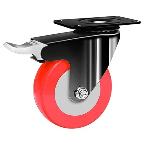 Red Pu Caster With Ball Bearing Heavy Duty Double Brake Caster Wheel