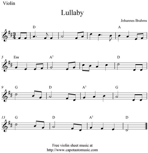 Easy Sheet Music For Beginners Lullaby Johannes Brahms Free Easy