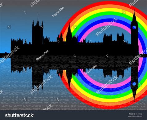 Houses Parliament London Colorful Rainbow Illustration Stock Vector