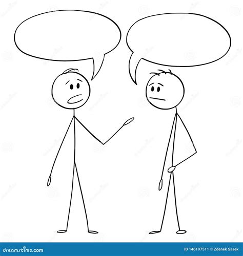 Cartoon Of Two Men Or Businessmen Talking With Empty Or Blank Text Or