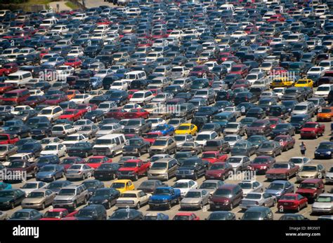 Crowded Car Park Parking Lot With Automobiles Stock Photo Alamy