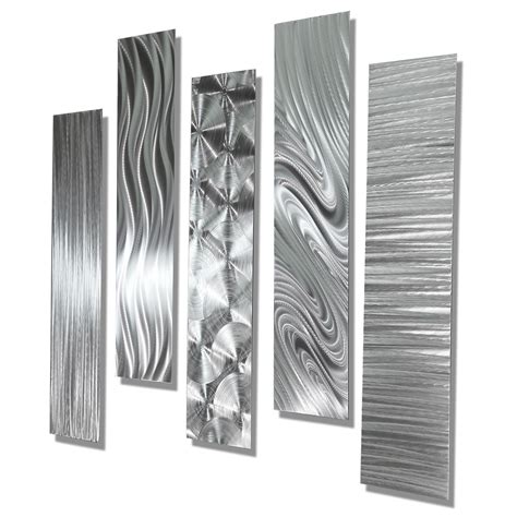 Silver Modern Abstract Large Metal Wall Art 5 Panel Contemporary Decor