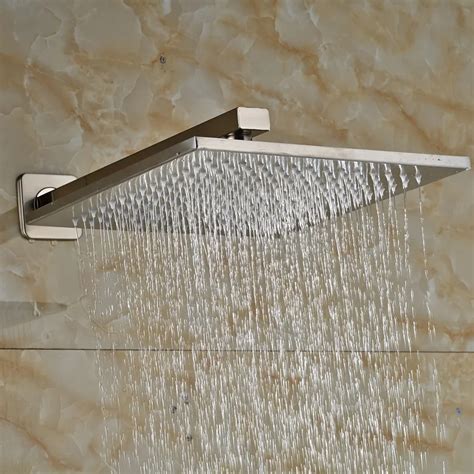 Brushed Nickel 12 Rain Square Shower Head Stainless Steel With Wall