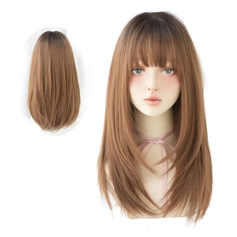 Huaisu Long Black Straight Hair Wig With Bangs Synthetic High Density Long Hair Wig For Women