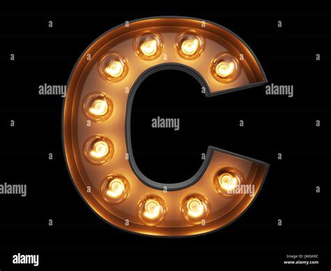 Light Bulb Glowing Letter Alphabet Character C Font Front View Stock