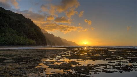 Kee Beach Sunset Na Pali Coast Kauai Hawaii Wallpaper 487 Pc En