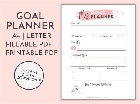 Goal Planner Printable Goal Setting Worksheet Action Planner Goal