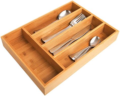Bamboo Cutlery Tray Kitchen Utensil Tray Cooking Spoon Flatware Drawer
