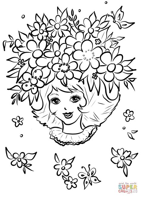 Girl With Flower Crown Coloring Page Free Printable Coloring Pages