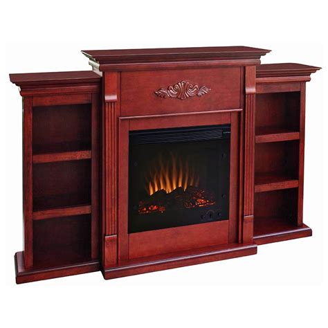 Southern Enterprises Tennyson Mahogany Electric Fireplace With Bookcase